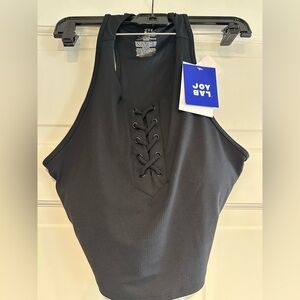 JoyLab Black Lace-Up Ribbed Cropped Tank Top